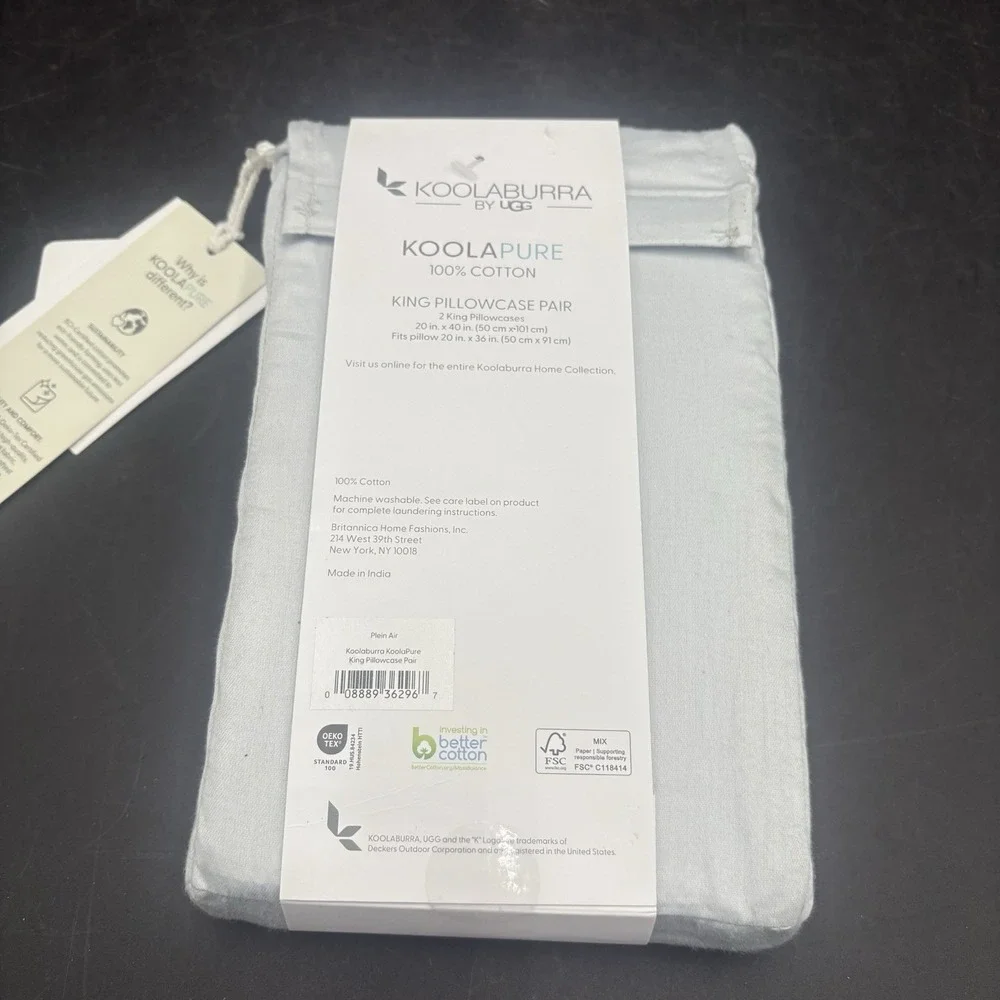 Koolaburra by UGG Koolapure Cotton Standard Pillowcase Pair (2) Light Gray Color